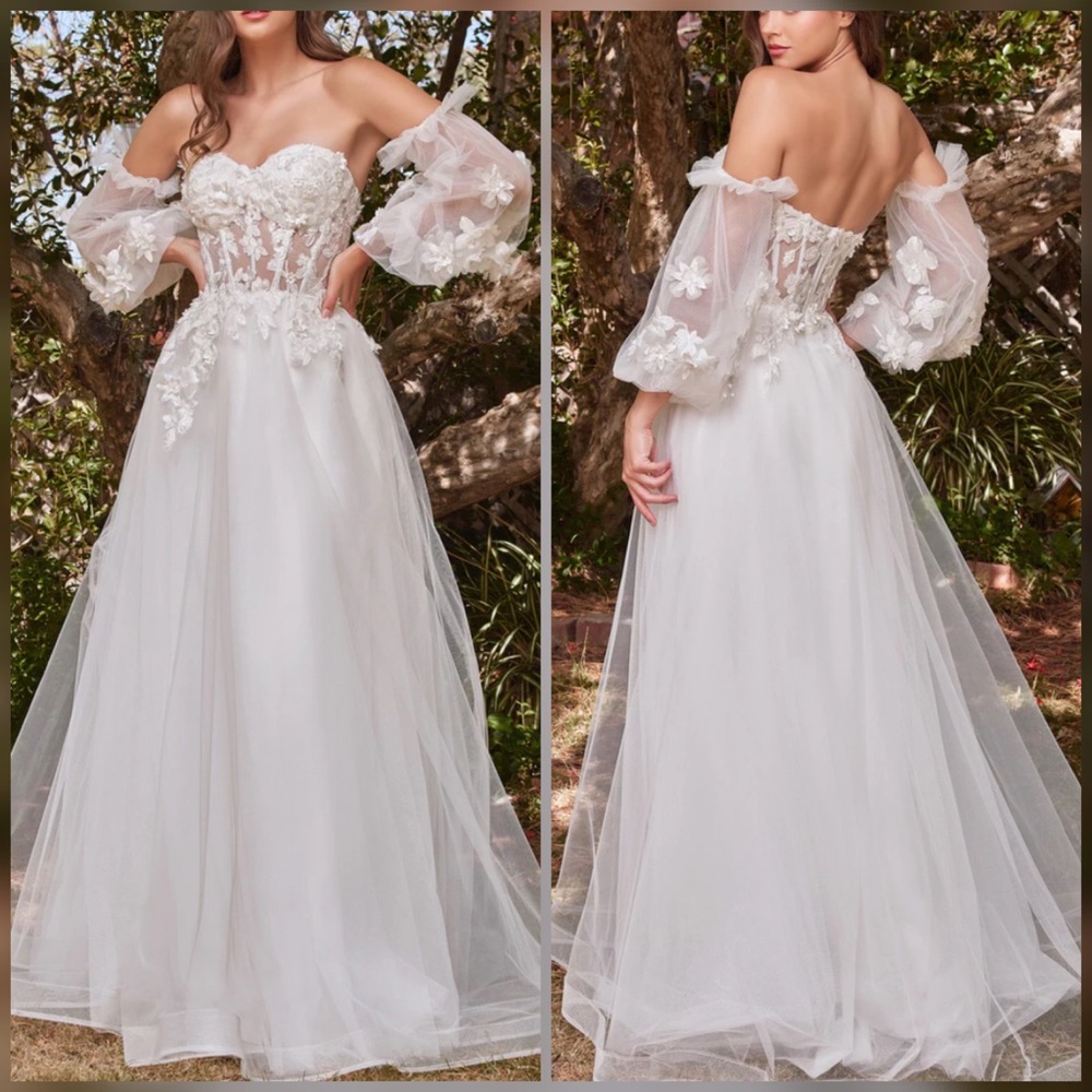 Tulle corset a-line wedding dress or reception dress with puff sleeves